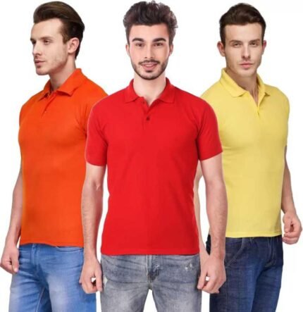 Men's Polo Neck Short Sleeve Casual Tshirt Combo of Red, Orange, Yellow colors (Pack of 3)
