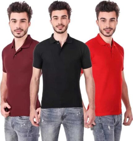 Men's Polo Neck Short Sleeve Casual Tshirt Combo of Red, Maroon, Black colors (Pack of 3)