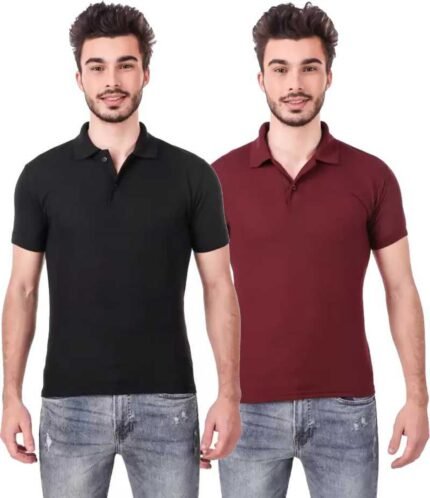 Men's Polo Neck Short Sleeve Casual Tshirt Combo of Maroon, Black colors (Pack of 2)
