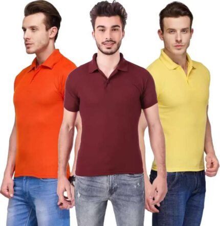 Men's Polo Neck Short Sleeve Casual Tshirt Combo of Maroon, Orange, Yellow colors (Pack of 3)